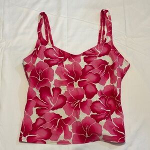 Vintage Pink Hawaiian Hibiscus Floral Tankini Top Y2K VTG 80s or 90s Swim Tank